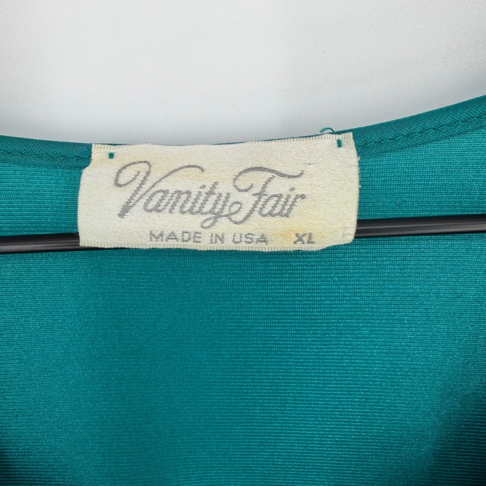 Vtg Vanity Fair XL Teal Floral Peignoir Set Made USA Antron Nylon Robe Gown EUC - Picture 5 of 13